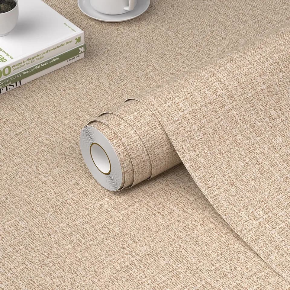 WADILE Grasscloth Peel and Stick Wallpaper 15.7in x 78.7in, Textured Contact Paper for Cabinets, Faux Linen Wall Paper Pull and Stick, Fabric Vinyl Wallpaper Self Adhesive Khaki
