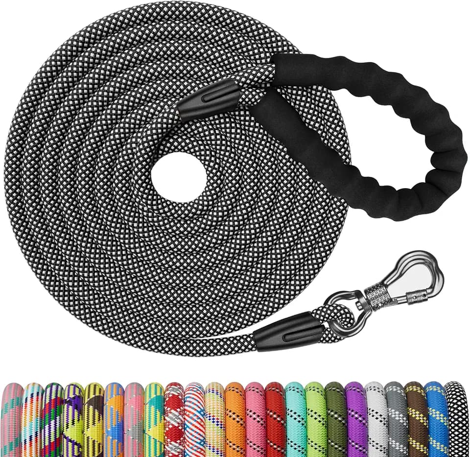 NTR Heavy Duty Dog Leash,15FT Long Rope Leash for Dog Training with Swivel Lockable Hook,Reflective Threads and Comfortable Handle,Dog Lead for Walking,Hunting,Camping for Medium and Large Dog, Black