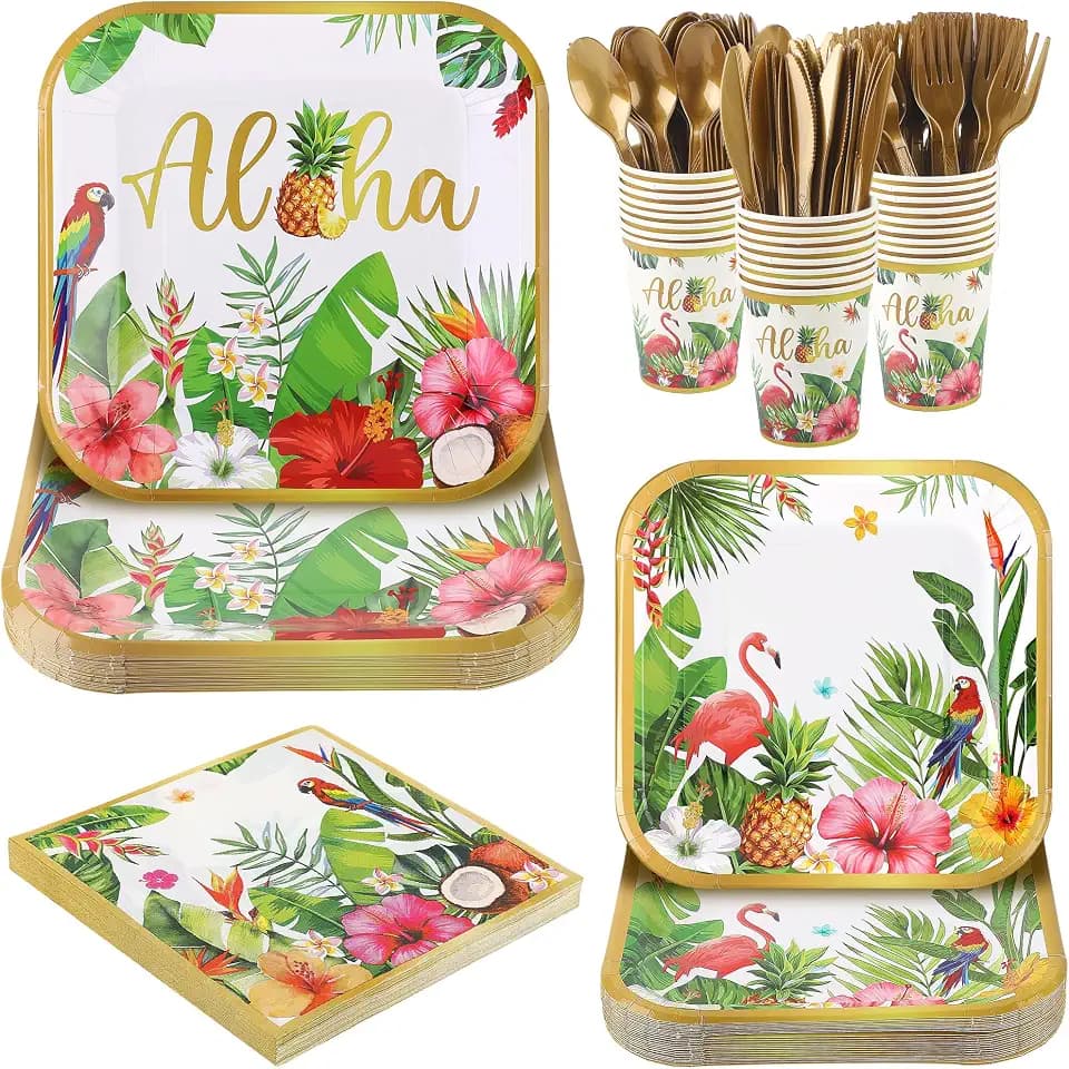 Kochorie 175 Pcs/25 Set Hawaiian Party Supplies, Aloha Paper Tableware Set