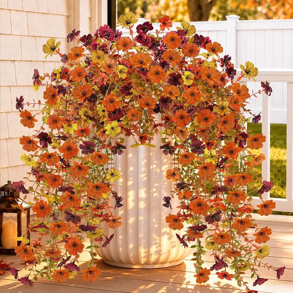 Der Rose 2Pcs Artificial Mums for Outdoors with Larger Flower Heads