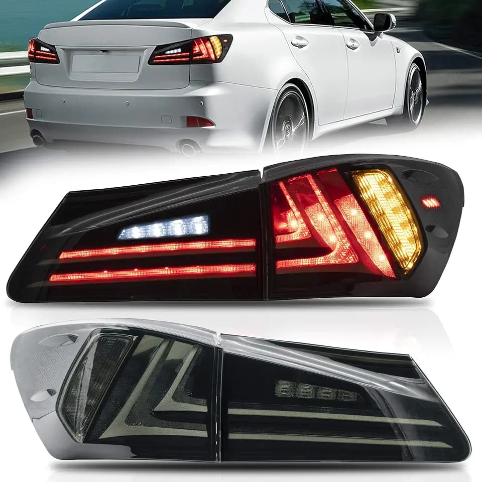 VLAND Tail lights Assembly Fit for Lexus IS 2nd Gen 2006-2012 Lexus IS250, IS350, IS220d, 2008-2015 ISF 4-Door, Plug-and-play, Smoked