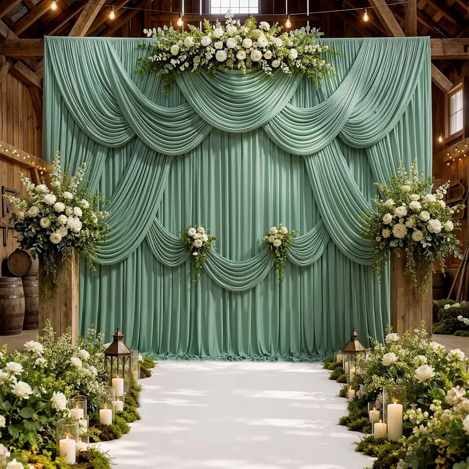 40ft x 10ft Wrinkle Free Sage Green Backdrop Curtains for Parties, 8 Panels 5x10ft Thick Fabric Photo Backdrop Drapes for Wedding Party Background Birthday Decoration