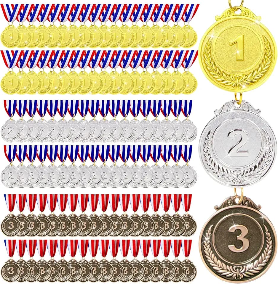 24/36/48/72/108 Pcs Gold Silver Bronze Award Medals, 2’’ Olympic Style Winner Medals Gold Silver Bronze Prizes with Ribbon for Sports Game Competitions Party Favors and Decorations