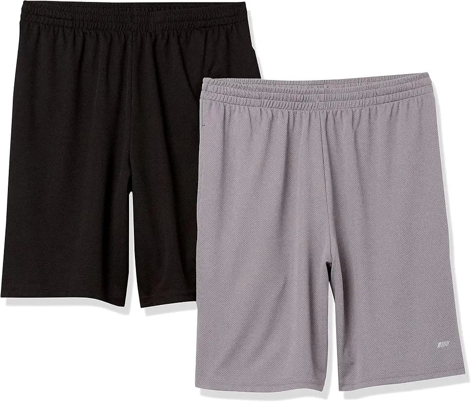 Amazon Essentials Herren Sportliche Basketballshorts, atmungsaktiv und feuchtigkeitsableitend, mit Loose Fit und elastischem Bund, 2er-Pack
