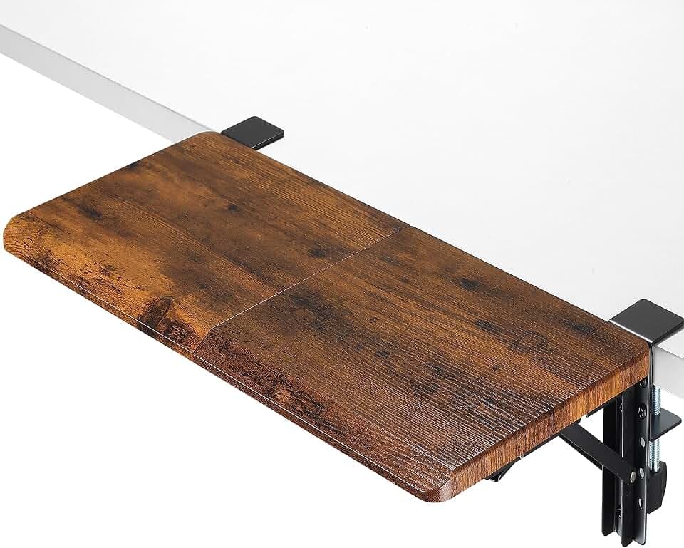 ETHU Ergonomics Schreibtischerweiterungsablage, 65 x 29 cm, Großformatige Faltbare Tastaturablage Untertisch-Montage Armlehnenregal, Computertischverlängerung für Schreibtisch (Holz)