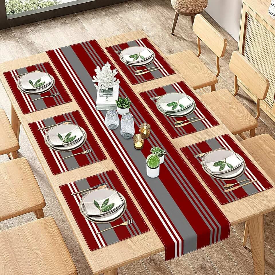 ArtSocket Table Runner and Placemats Set of 6, Abstract Vintage