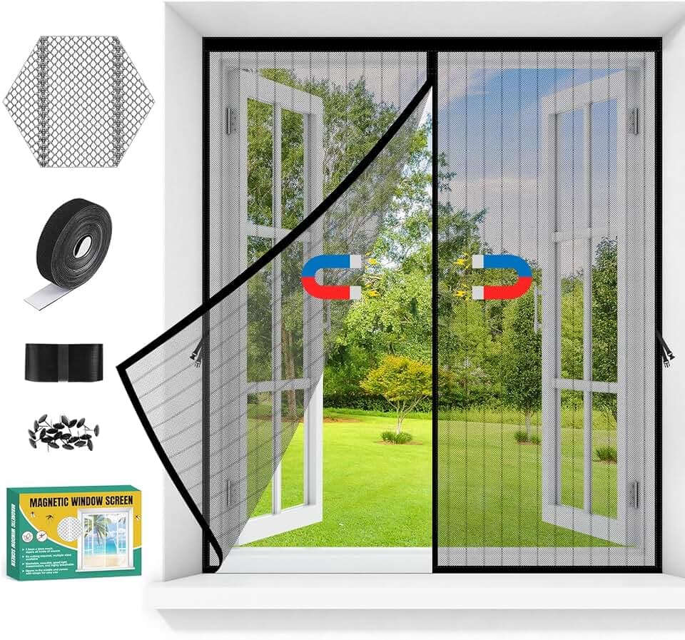 Fliegengitter Fenster Magnet, Insektenschutz für Fenster mit Klettband, Mückenschutz Magnetisch Ohne Bohren, Moskitonetz Mückennetz Fliegennetz, Mosquito Net Window mit Rahmen (Schwarz, 120x130cm)