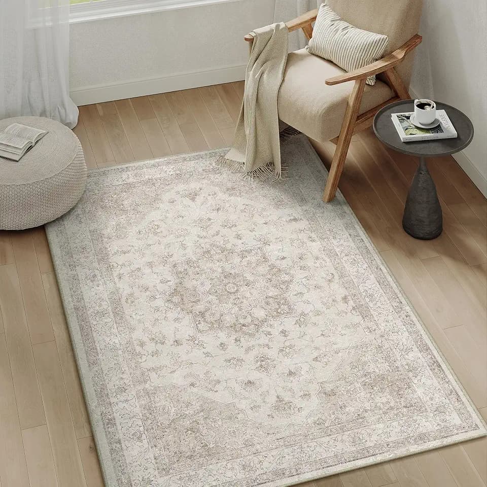 PureCozy Vintage Beige Teppich Wohnzimmer 80x150cm Waschbar