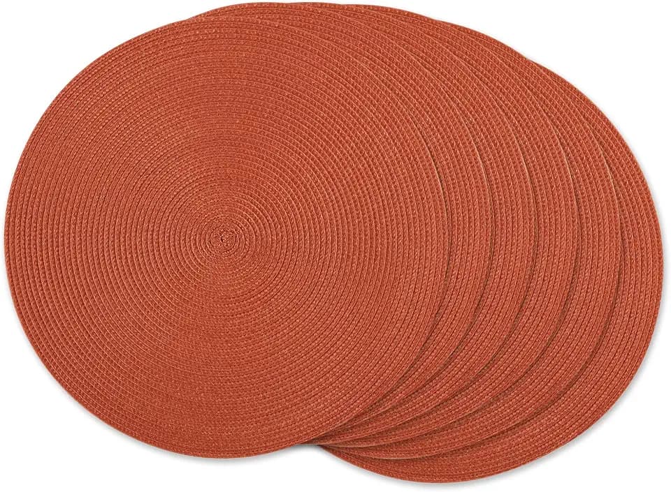 DII Classic Woven Tabletop Collection, Indoor/Outdoor Placemat Set, Round, 15" Diameter, Spice, 6 Piece