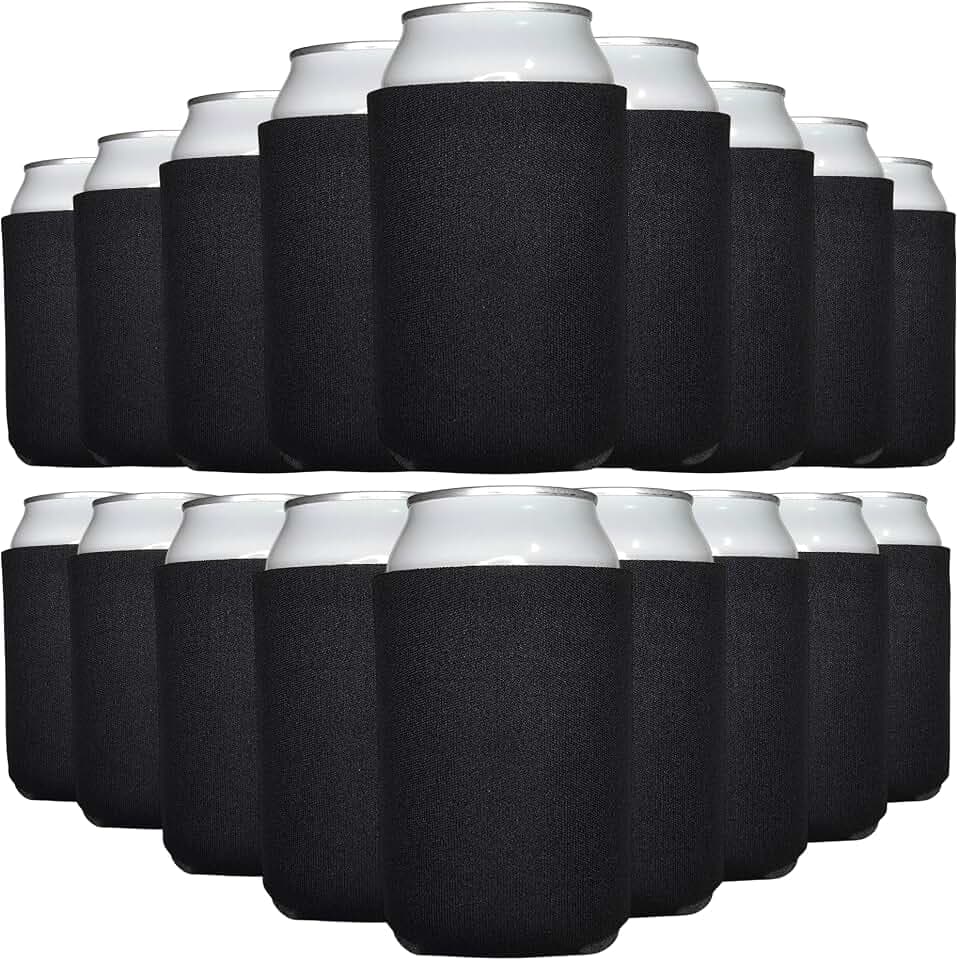 TahoeBay Blank Can Cooler Sleeves in Bulk, 12 oz, 25-Pack, Black