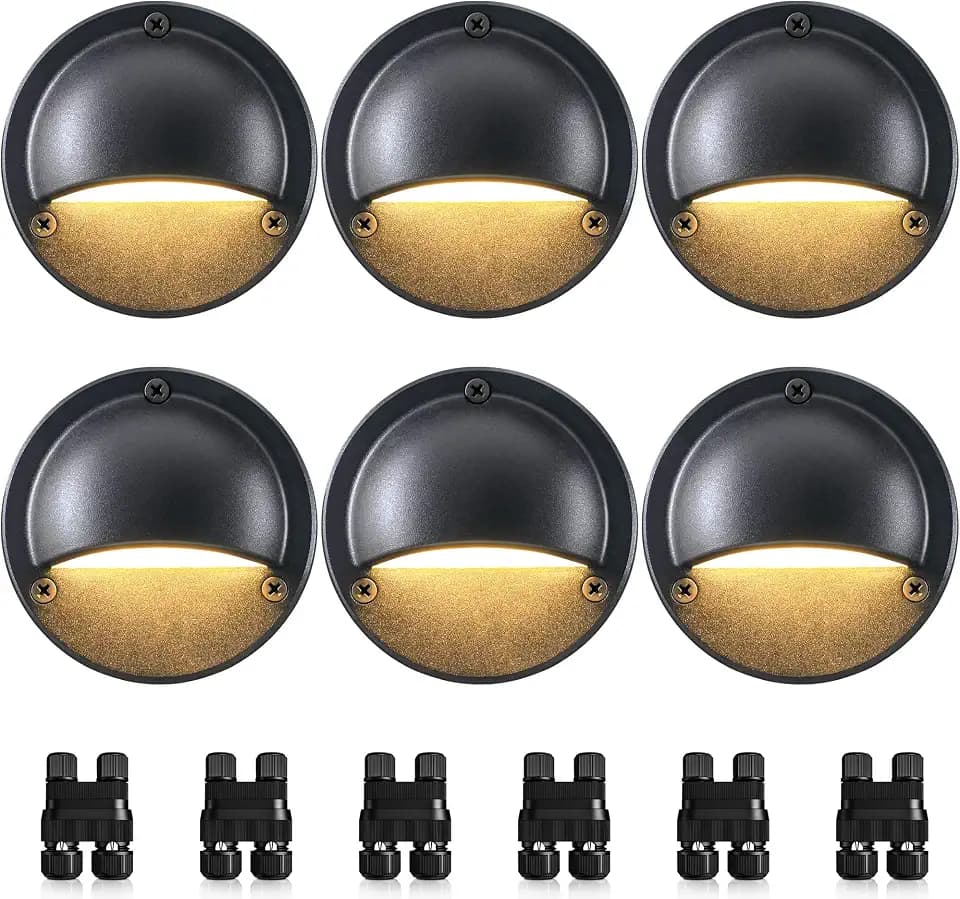 SUNVIE 4" Low Voltage Deck Lights 5W Black Cast-Aluminum 3000K, 6-Pack
