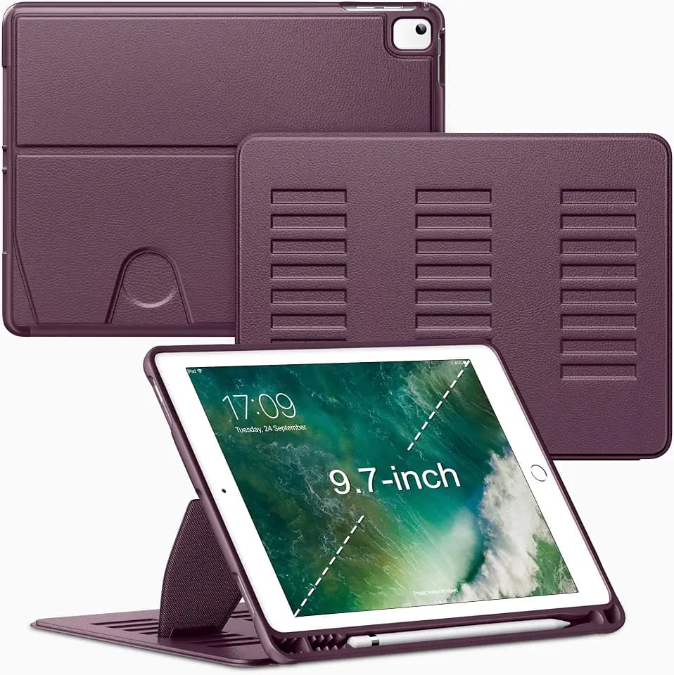 VIKESI Case for iPad 6th / 5th Generation (2018/2017 Released) 9.7-inch and for iPad Air 2/1,Multiple Angles Magnetic Stand Cover,Shockproof Soft Back,Pencil Holder,and Auto Sleep/Wake,Dark Purple