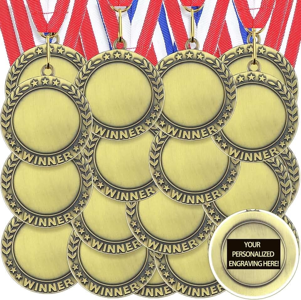 Kigeli 50Pcs Blank Medals Bulk for Awards with Neck Ribbons