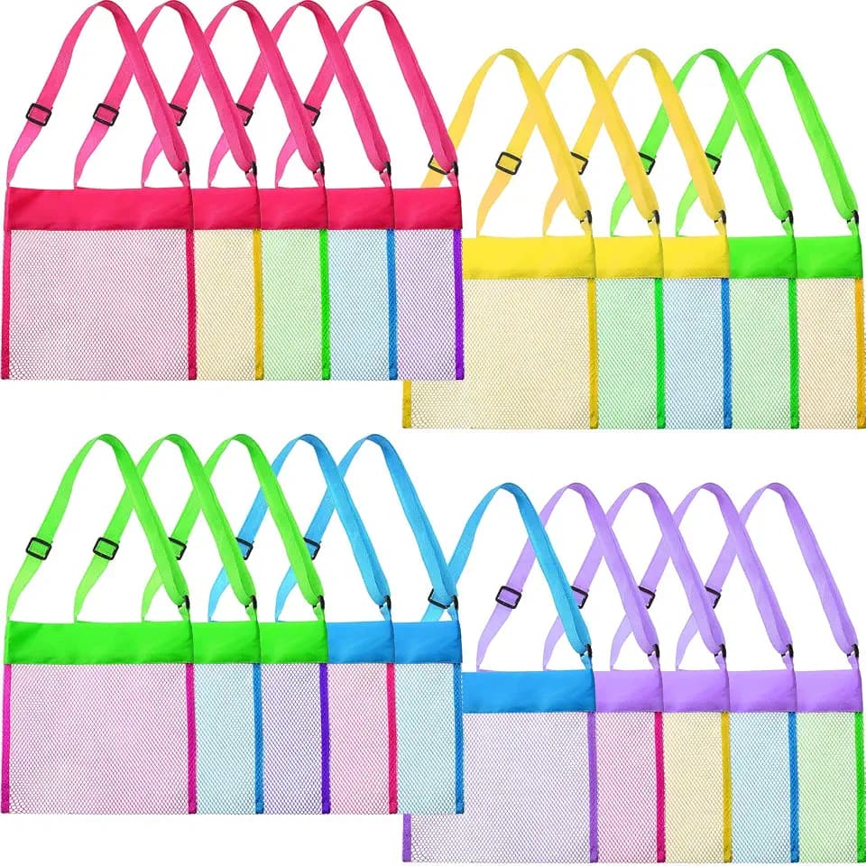 Boao 20 Packs Mesh Beach Bag Sand Toy 9.5 x 9 Inch Seashell Collecting Bag Outdoor Swimming Beach Accessories Gift for Boys and Girls(Colorful,Classic)