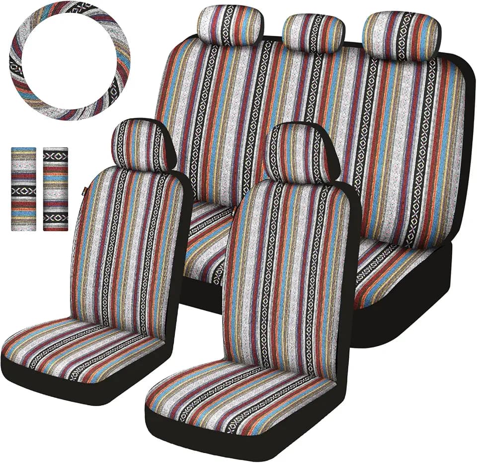 Baja Saddle Blanket Car Seat Covers Full Set 12PCS, Red
