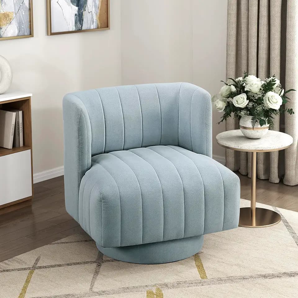 Lexicon Swivel Accent Chair, Textured Fabric Upholstered 360 Degree Swivel Barrel Chair with Channel Tufted, Comfort Seat, for Living Room, Bedroom, Office, Easy Assembly, Aqua Blue