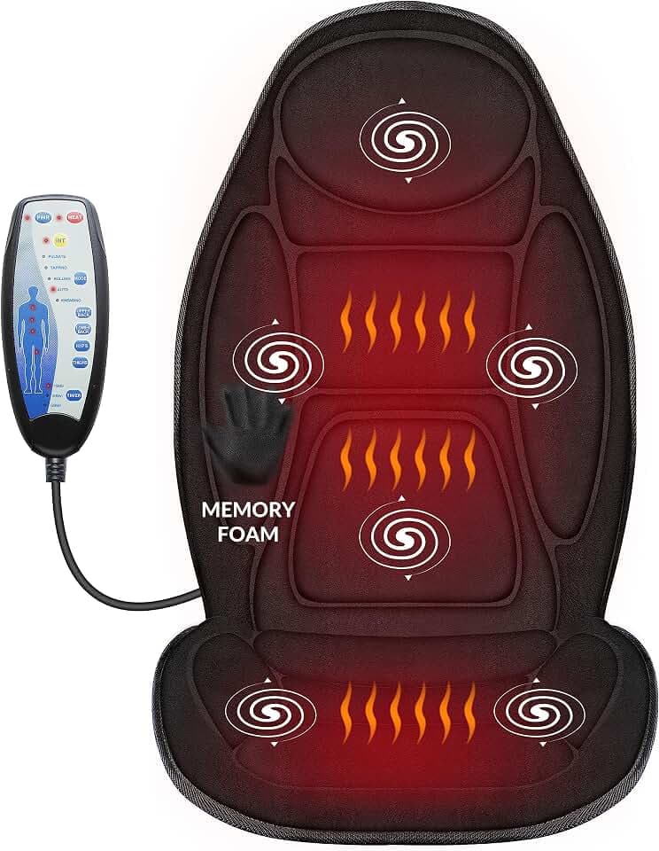 Snailax Massagesitzauflage aus Memory-Schaumstoff für Rücken und Nacken, Massagekissen mit Wärme und Vibrationsfunktion, Sitzmassagegerät Hause Büro, Geschenke für Männer Frauen