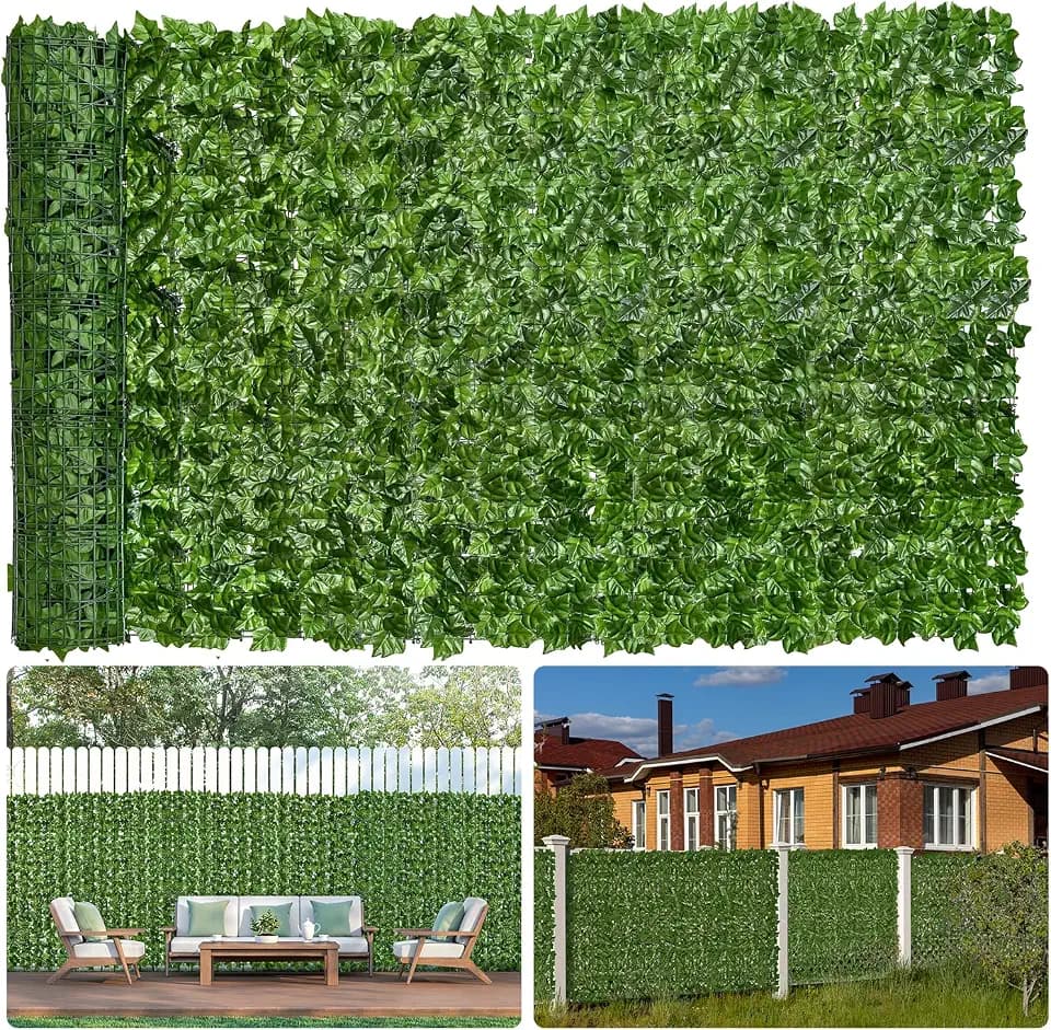 Faux Ivy Privacy Fence Screen 8PCS 20 x 20 Inch Artificial Faux Ivy Hedge Expandable Faux Privacy Fence Decoration for Wall Screen, Outdoor Garden, Wedding Decor,No Cable Tie (80x40 inches)