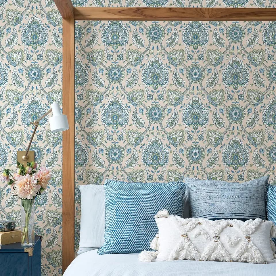 RoomMates Waverly Clifton Hall Blue/Green Peel and Stick Wallpaper