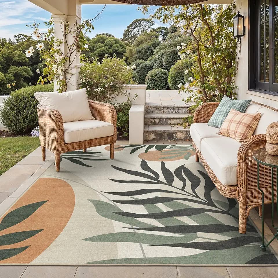 GENIMO 4x6 Outdoor Rug, Washable for Porch and Patio, Beige Olive