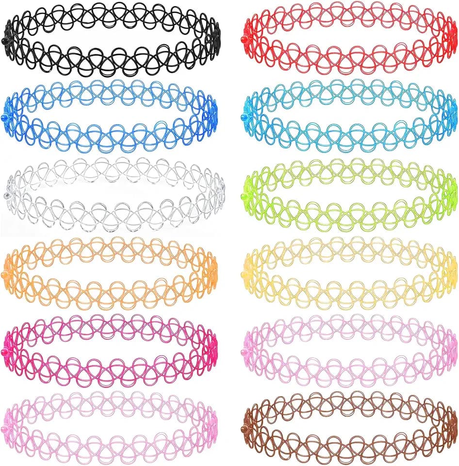 PAGOW 12 Pcs Tattoo Choker Set, Stretchy 90s Choker Necklace, Adjustable Retro Y2K Gothic Grunge Chokers Jewelry Accessories