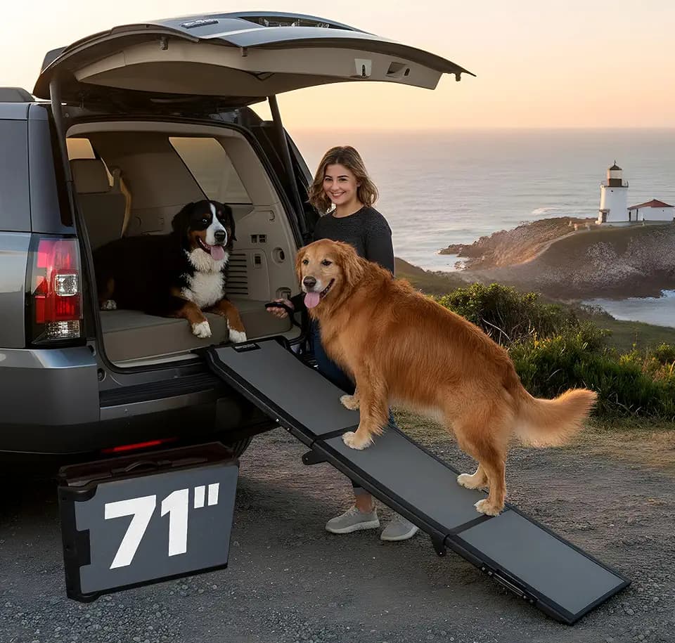 Pet Gear Tri-Fold Portable Pet Ramp for Dogs/Cats, 71" Long, Titanium