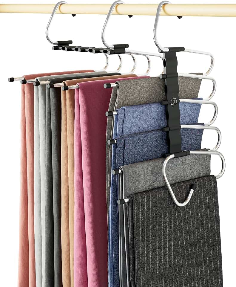 MORALVE Hosenbügel Platzsparend – 2er Pack Mehrfachhosenbügel mit Anti-Rutsch-Beschichtung – Platzsparende Kleiderbügel für Jeans, Hosen, Röcke, Schals & Stoffhosen – Schwarz