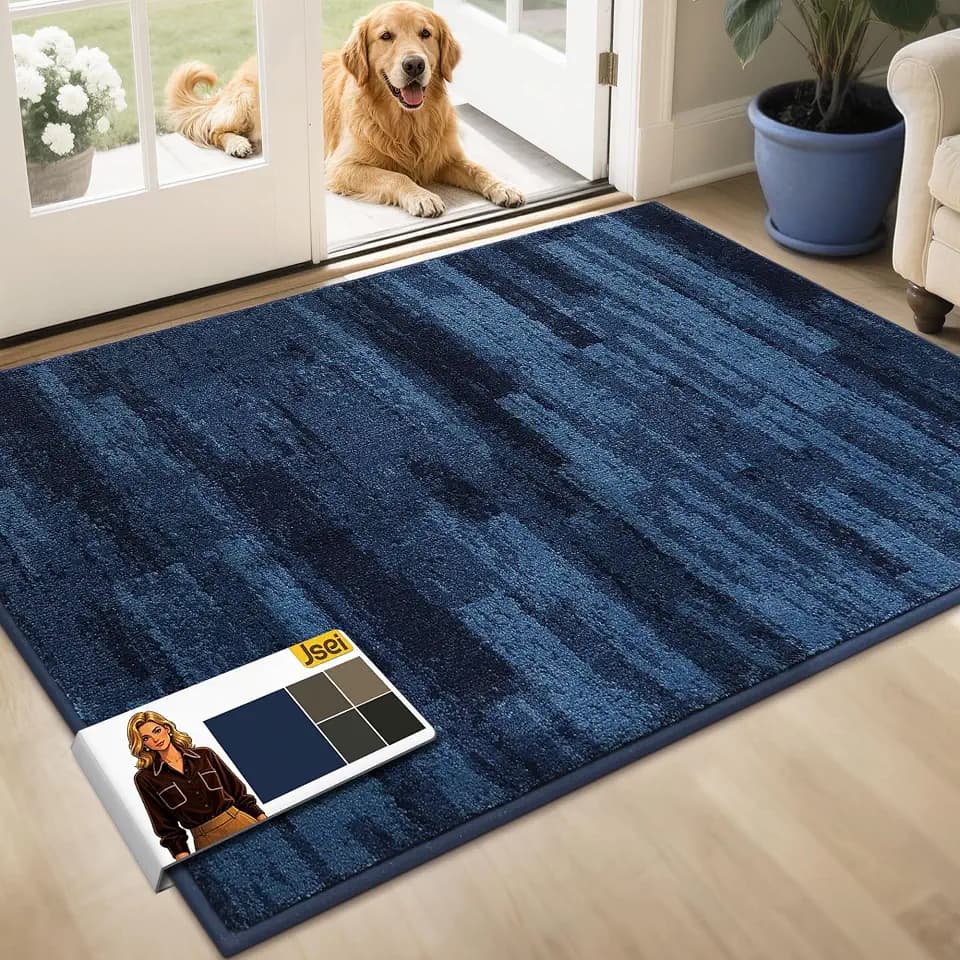 JSEI Dirt Trapper Door Mat 32"x48", Non-Slip Doormat, Blue