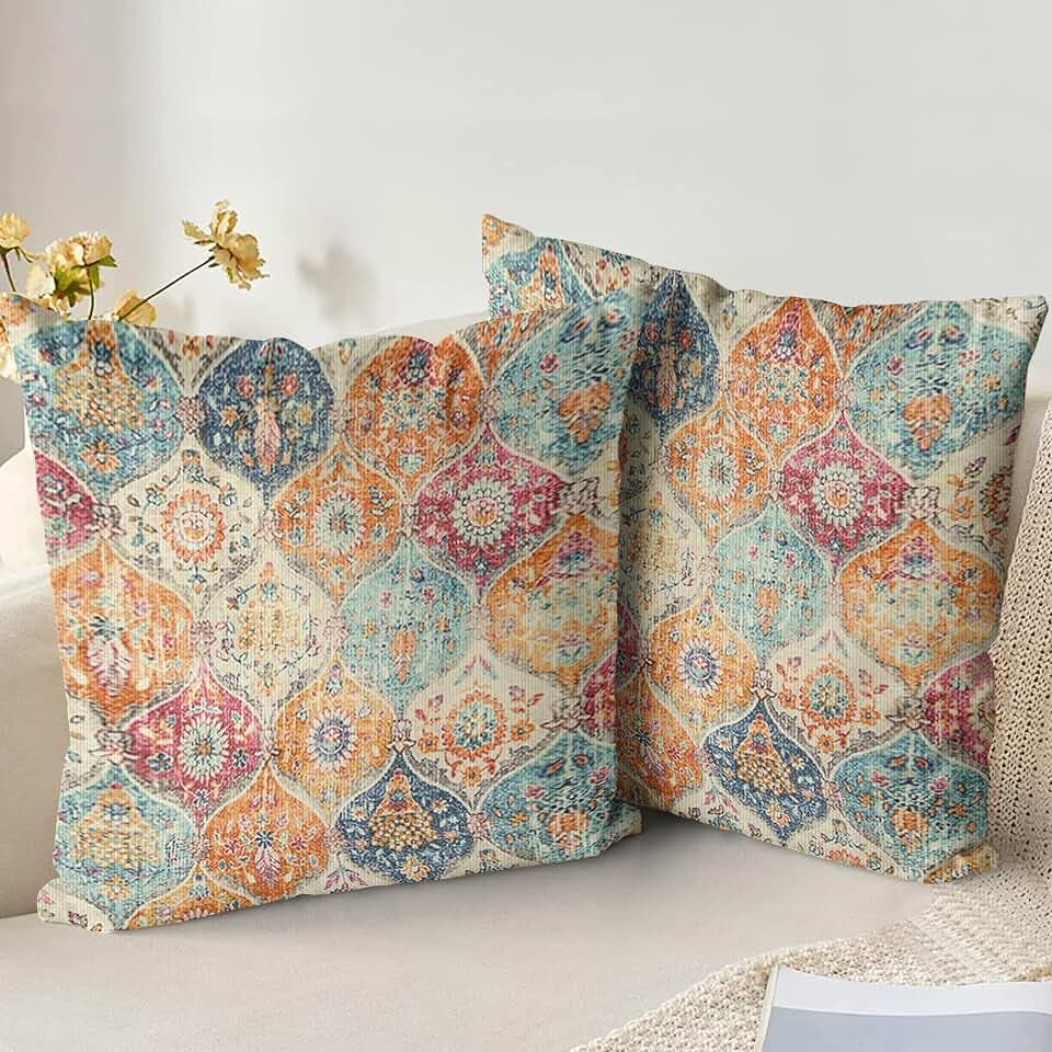 2er-Pack weiche dekorative Kissenbezüge 55cm x 55cm quadratisch Dekokissen Bezug Boho-Stil Kissenbezüge für Sofa Schlafzimmer Outdoor Terrasse Garten mit unsichtbarem Reißverschluss 22 x 22