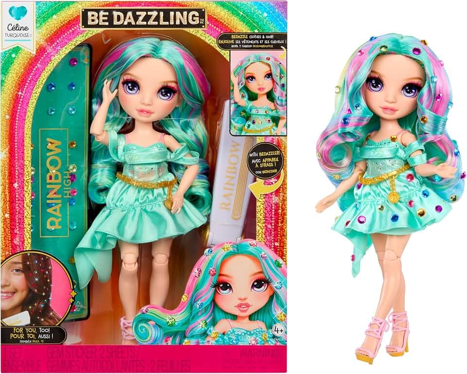 Rainbow High Be Dazzling – Celine Turquoise – Blaugrüne 28 cm Modepuppe mit Verzierungswerkzeug, Funkelnden Schmucksteinen und Styling-Accessoires