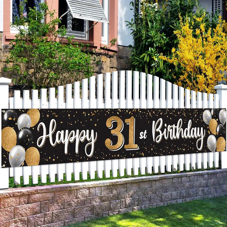Happy 31st Birthday Decorations,31st Black & Gold Balloon Large Birthday Backdrop Banner Sign - Cheers to 31 Years Old Bday Party Supplies.