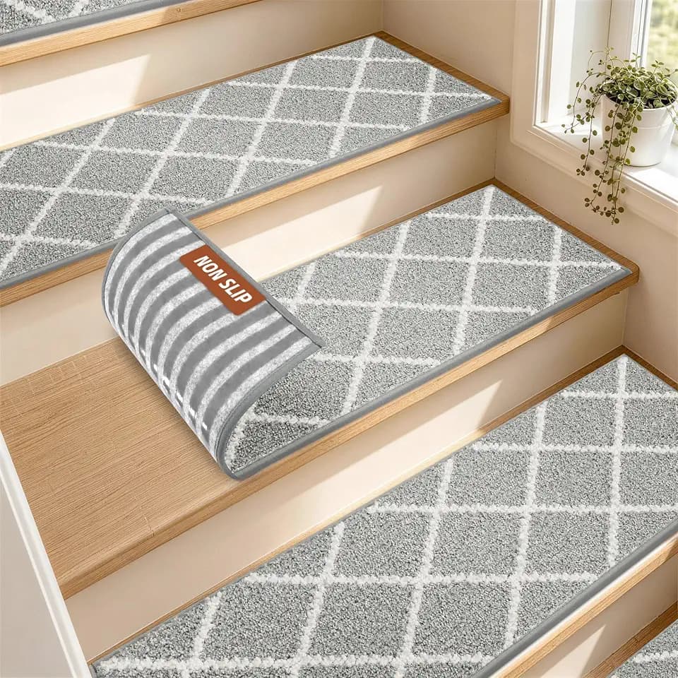 COSY HOMEER Carpet Stair Treads for Wooden Steps Non-Slip Indoor,7pcs,Grey