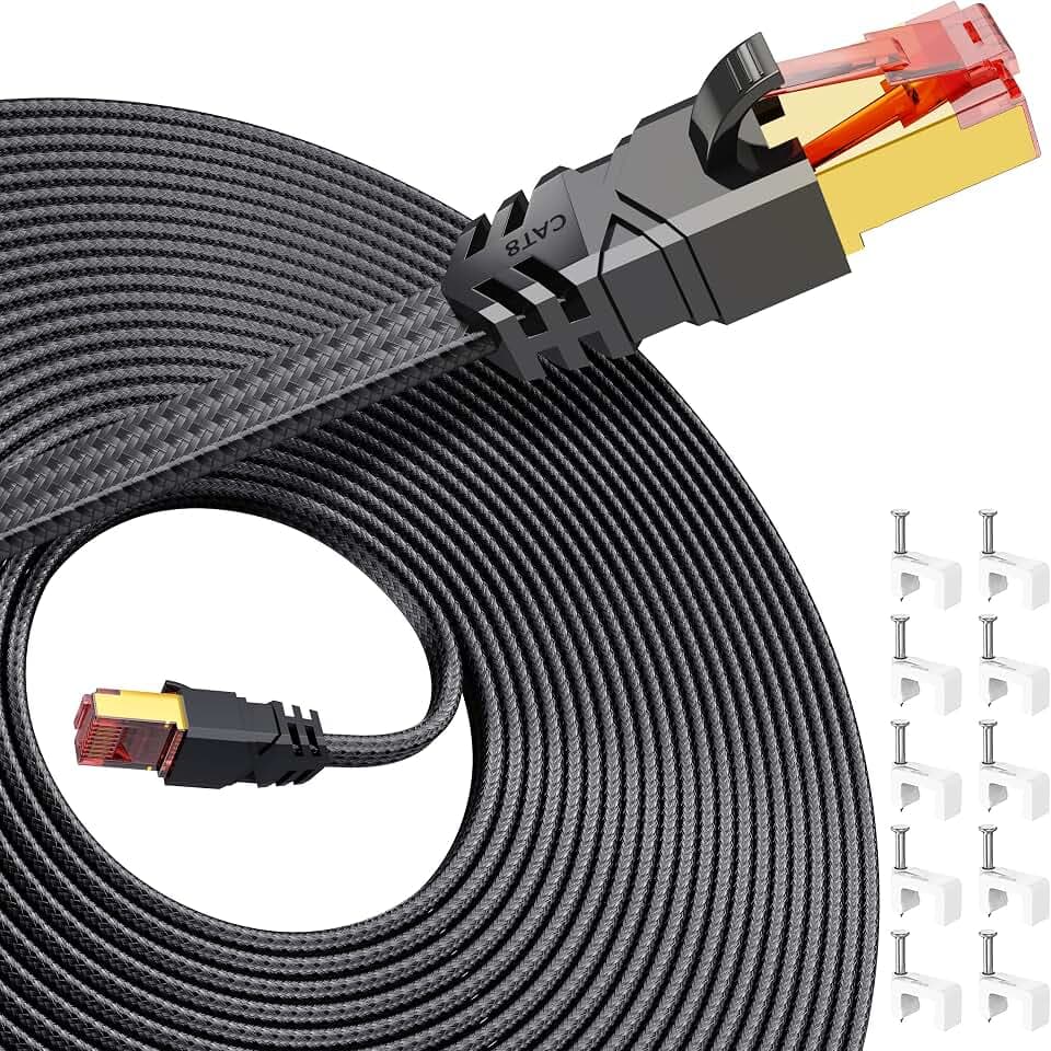 CAT 8 Lan Kabel 10meter,40Gbps Hochgeschwindigkeits mit RJ45 Stecker | Blitzschnelles 40Gbps 2000MHz,Flüssig und ohne Ruckeln,Flaches Design, Extrem Robust für PS5/4 Router Switch Steam Deck