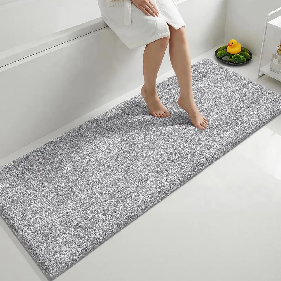 Yimobra Non Slip Machine Washable Bathroom Rug 70x24 Grey and White