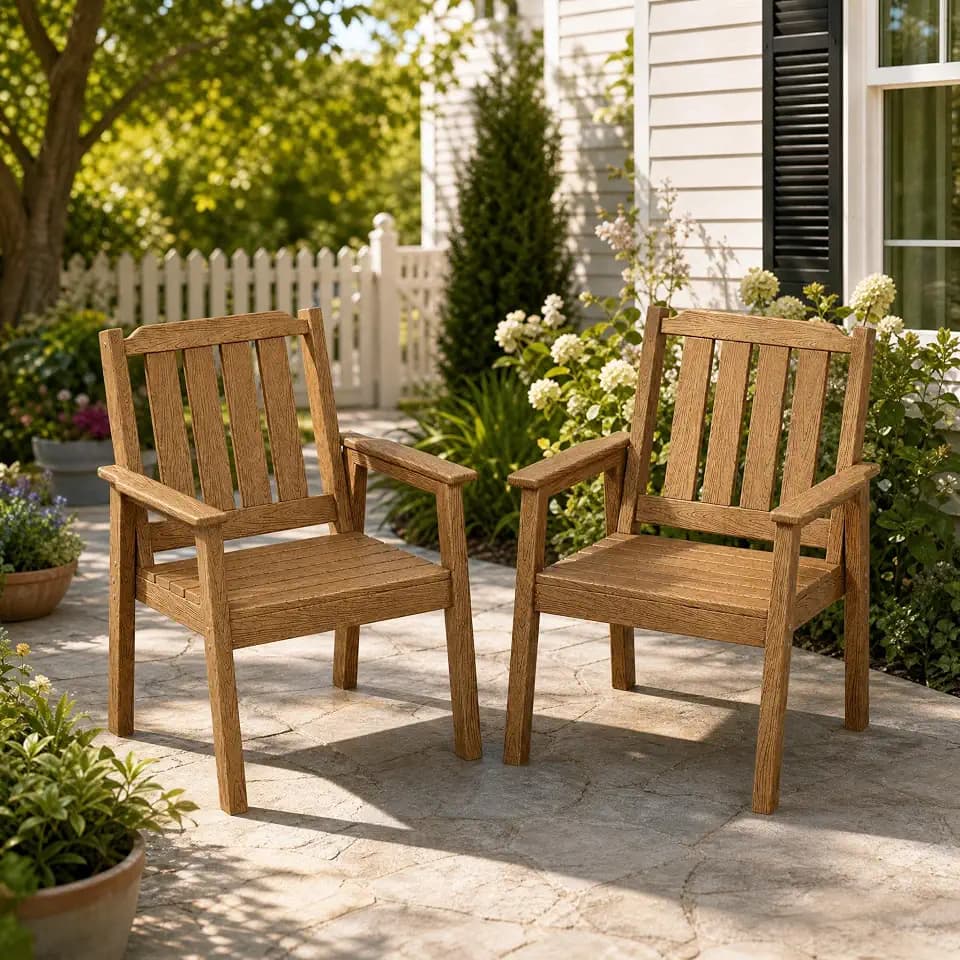Garvee Outdoor Patio Dining Chairs Set of 2, Outdoor HDPE Garden Dining Chairs, Sturdy Frame, Waterproof, All-Weather for Backyard, Poolside, Porch, Deck, Natural