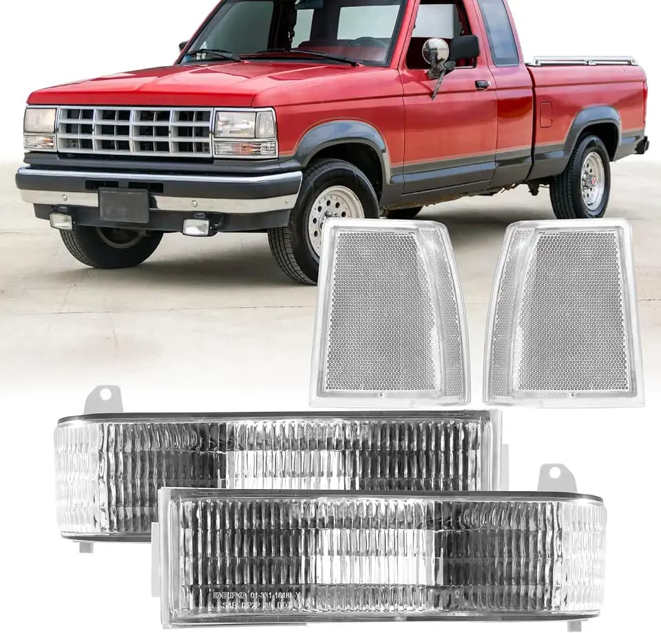 USR 89-92 Ranger PickUp Front Signal Lights – Corner Lamps (Left + Right) 4pc Set - Compatible with 1989-1992 Ford Ranger Truck and 91-94 Explorer SUV (FROSTED CLEAR CORNER and TURN SIGNAL LIGHTS)