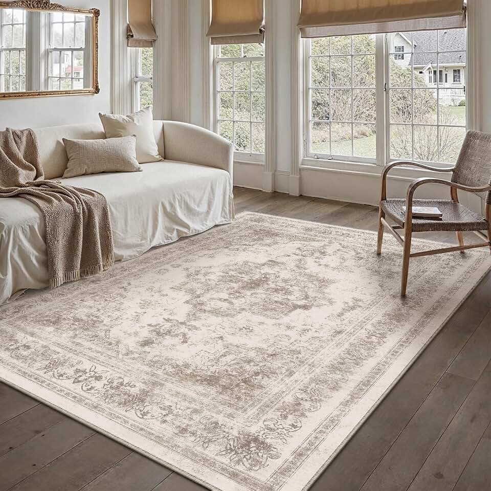 HUGEAR Beige Vintage Teppich Wohnzimmer 150x210cm Waschbar
