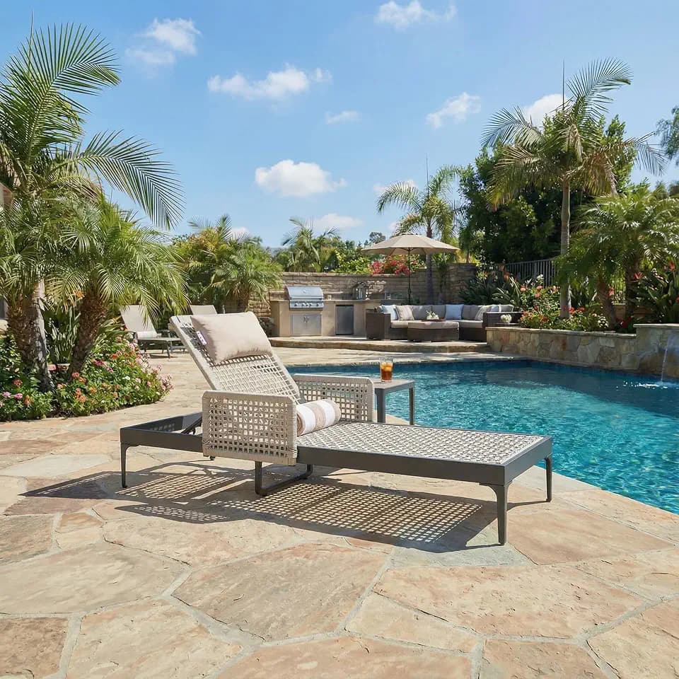 PURPLE LEAF Chaise Lounge 1 Piece with Armrest, PE Rattan, Dark Grey