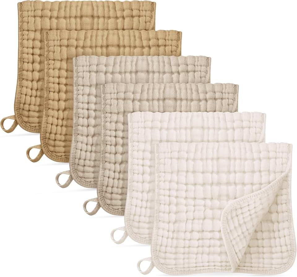 Unnivoll Mulltücher für Babys, 100 % Baumwolle, Mullwindel, Spucktücher, Baby-Essentials für Neugeborene, Jungen, Mädchen, groß, 50 x 25 cm, extra weich und saugfähig, 6 Stück, Farbverlauf, Khaki