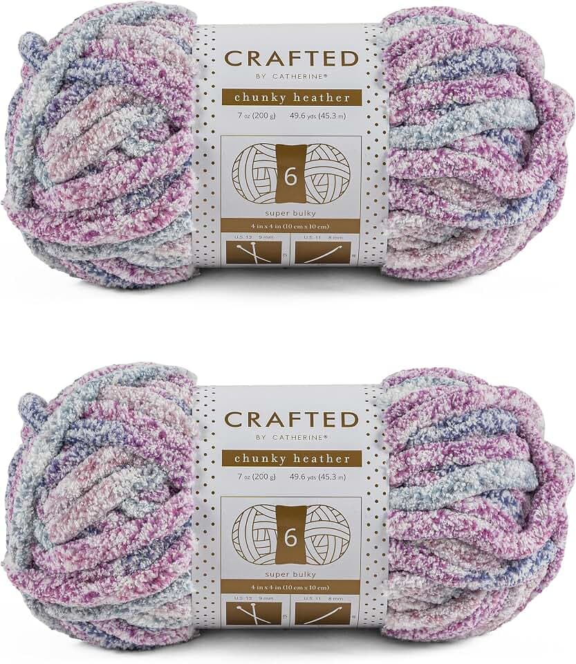Crafted By Catherine Chunky Heather Multi Yarn - 2 Pack (49 Yards Each Skein), Purple Multi, Gauge 6 Super Bulky