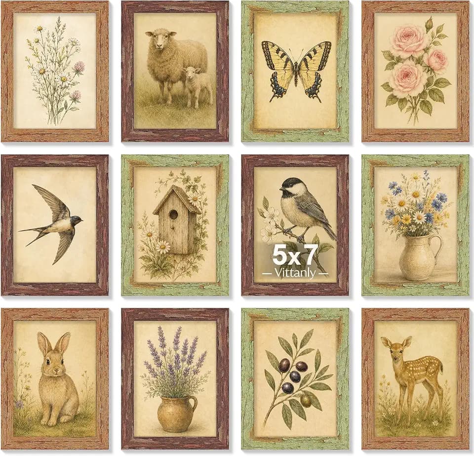 Vittanly 5x7 Frames Set of 12, Weathered Brown&Sage Green&Vintage Orange