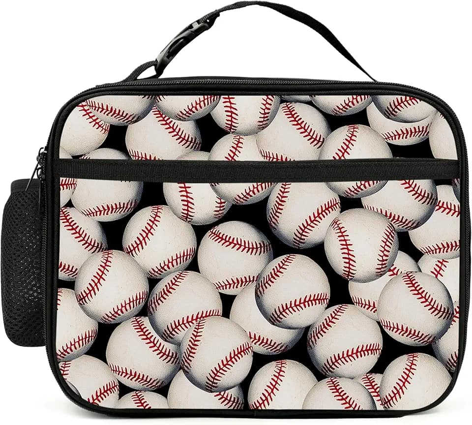 Baseball Lunch Bag Insulated Reusable Lunch Box Cooler Thermal Tote Bag For Teenage Boys Girls School Beach