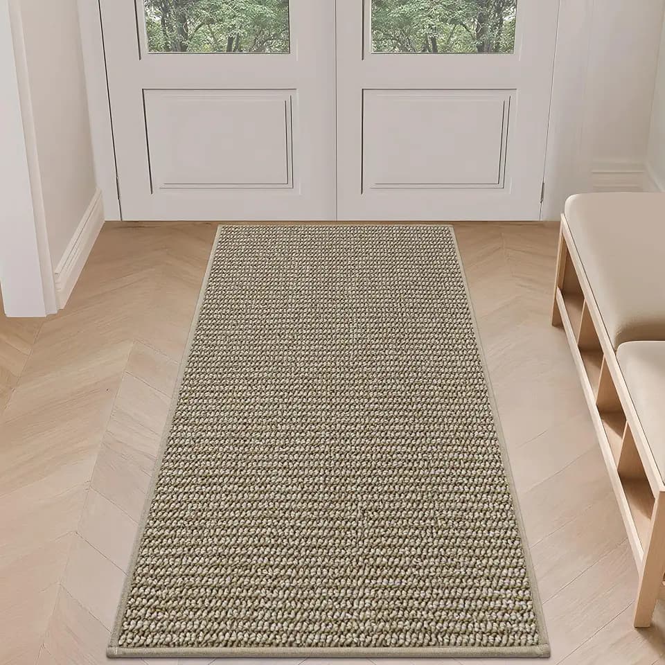 BEQHAUSE Dirt Trapper Door Mat 24" x 60", Non-Slip Washable, Light Beige