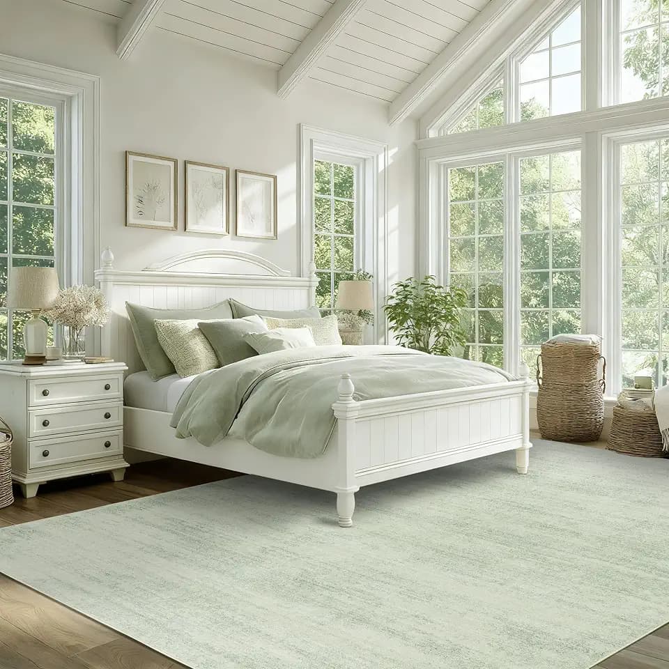 Sage Green Rug for Bedroom Abstract Washable 8x10 Area Rugs with Low Pile