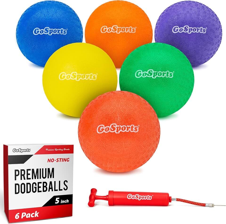 GoSports Inflatable Dodgeballs - Choose 5 Inch or 7 Inch No Sting Balls - Set of 6 Includes Ball Pump & Mesh Bag