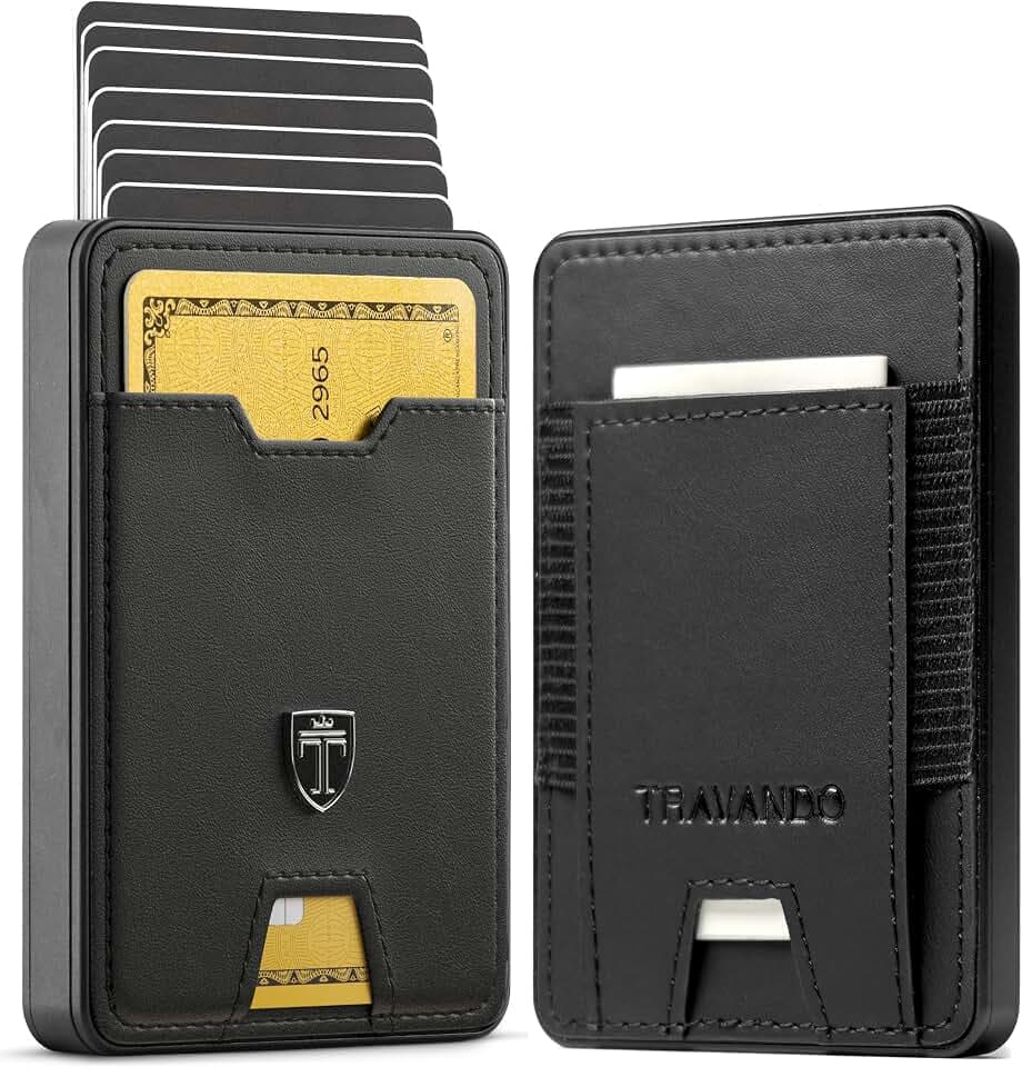TRAVANDO SWYPE Echtleder Aluminium Pop-Up Wallet für 6-7 Karten - Geldbörse für Herren mit RFID Schutz - Geldbeutel mit Geldfach - Kartenetui mit Geldstasche - inklusive Geschenkbox (8-9 Karten)