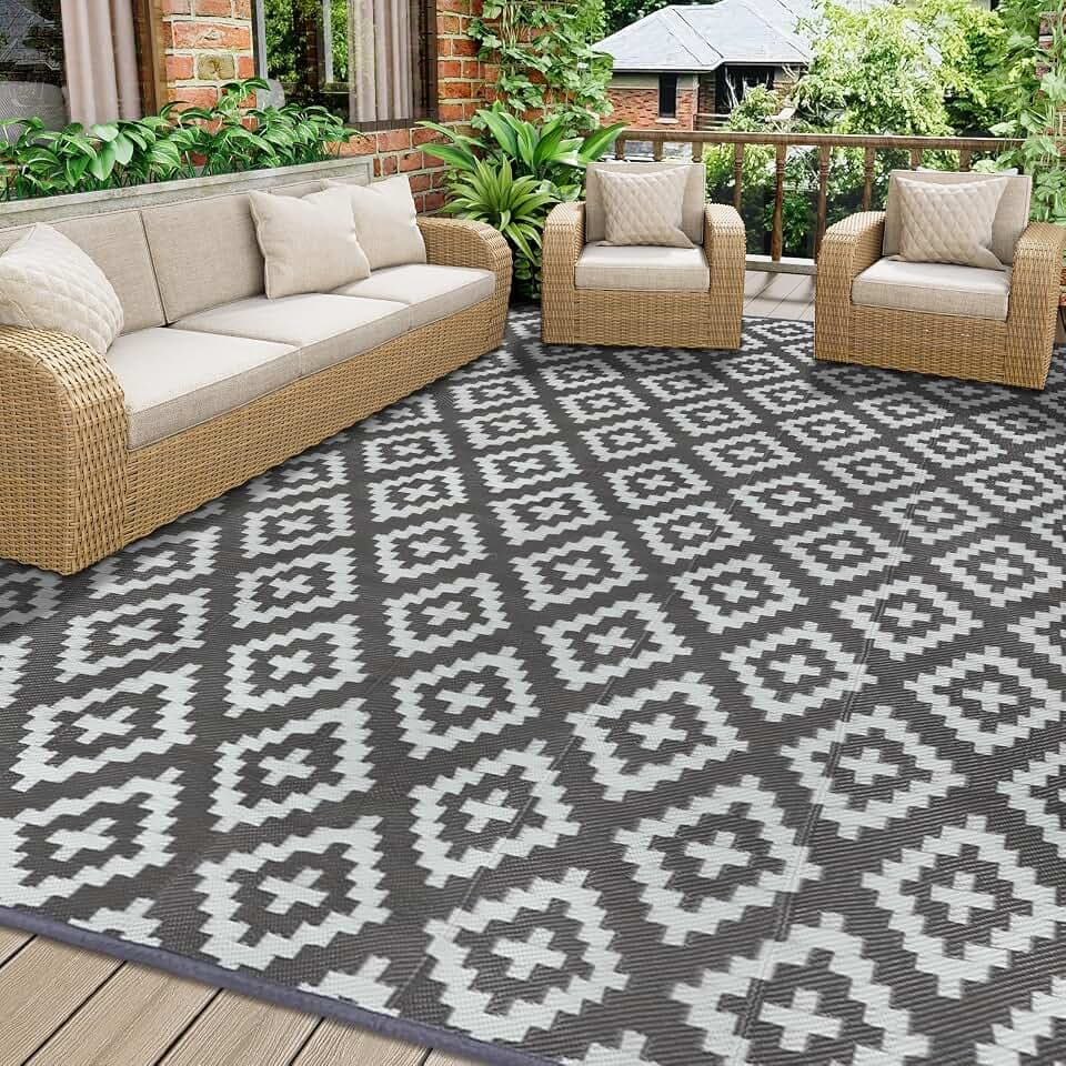 Homcomodar Outdoor Teppich Wetterfest 180x270cm Reversible Matte Kunststoff Stroh Teppich UV-beständige Campingmatte Recycling Outdoor Teppich für Patio Balkon Strand BBQ Picknick Deck