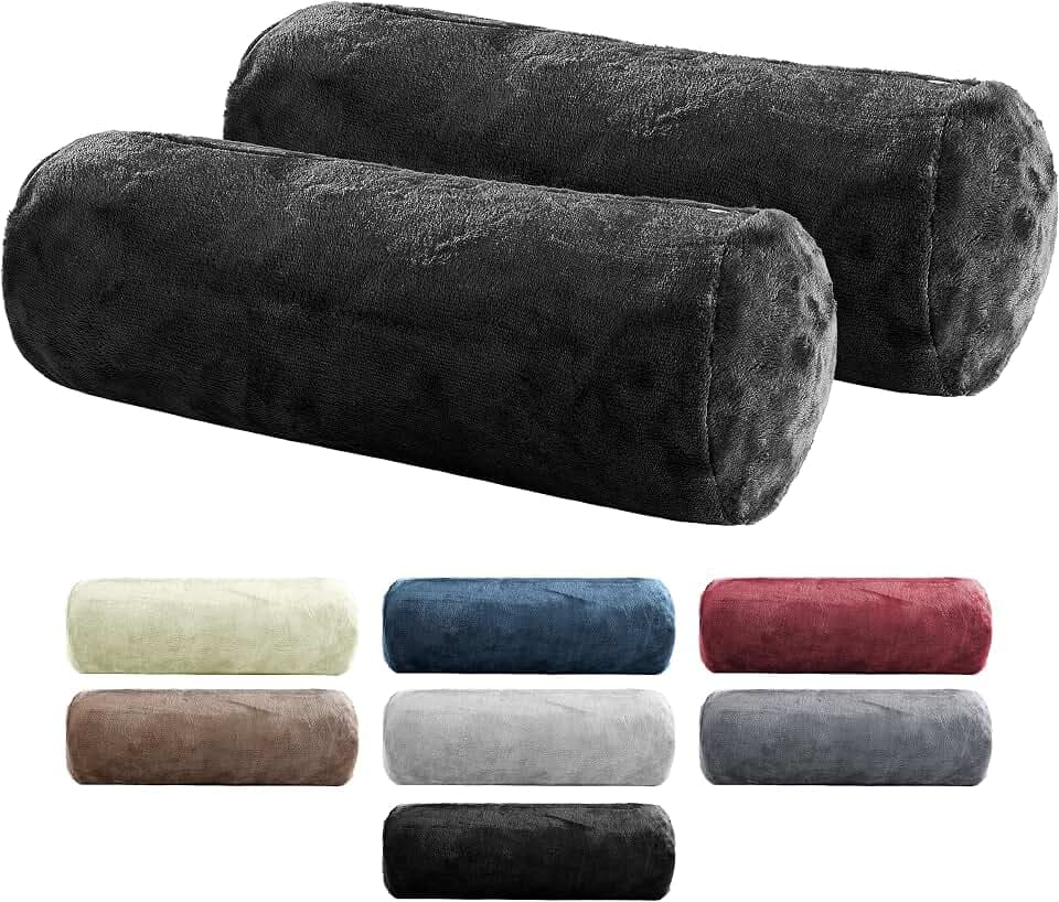 BaSaTex Plüsch Nackenrollenbezug, 2er Pack, 15x40, Schwarz