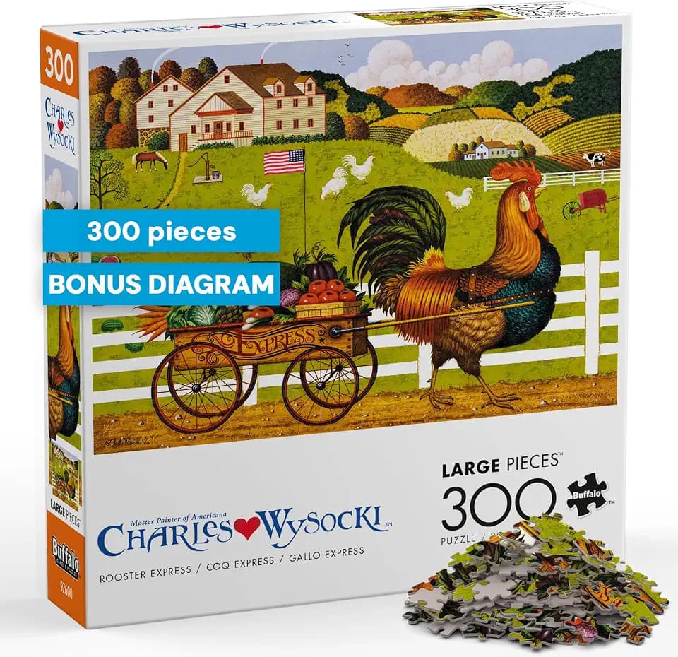 Buffalo Games Charles Wysocki, Rooster Express, 300 Piece Jigsaw Puzzle