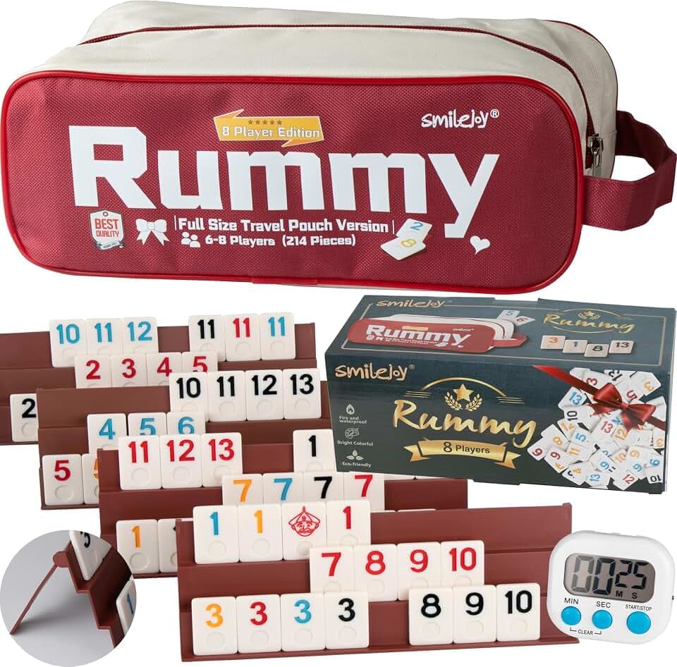 Smilejoy Rummy Cube 8 Player Edition, 214 Tiles in Travel Canvas Bag